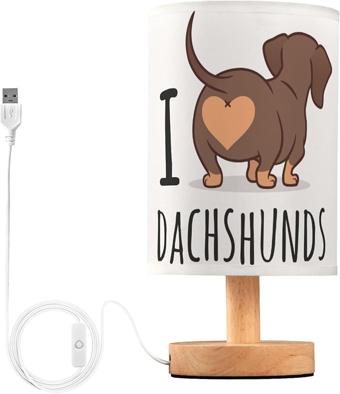 TWINKLETALE Table Lamp Cute Dachshund Dog I Love Dachshunds Heart Butt Nightstand Lamp