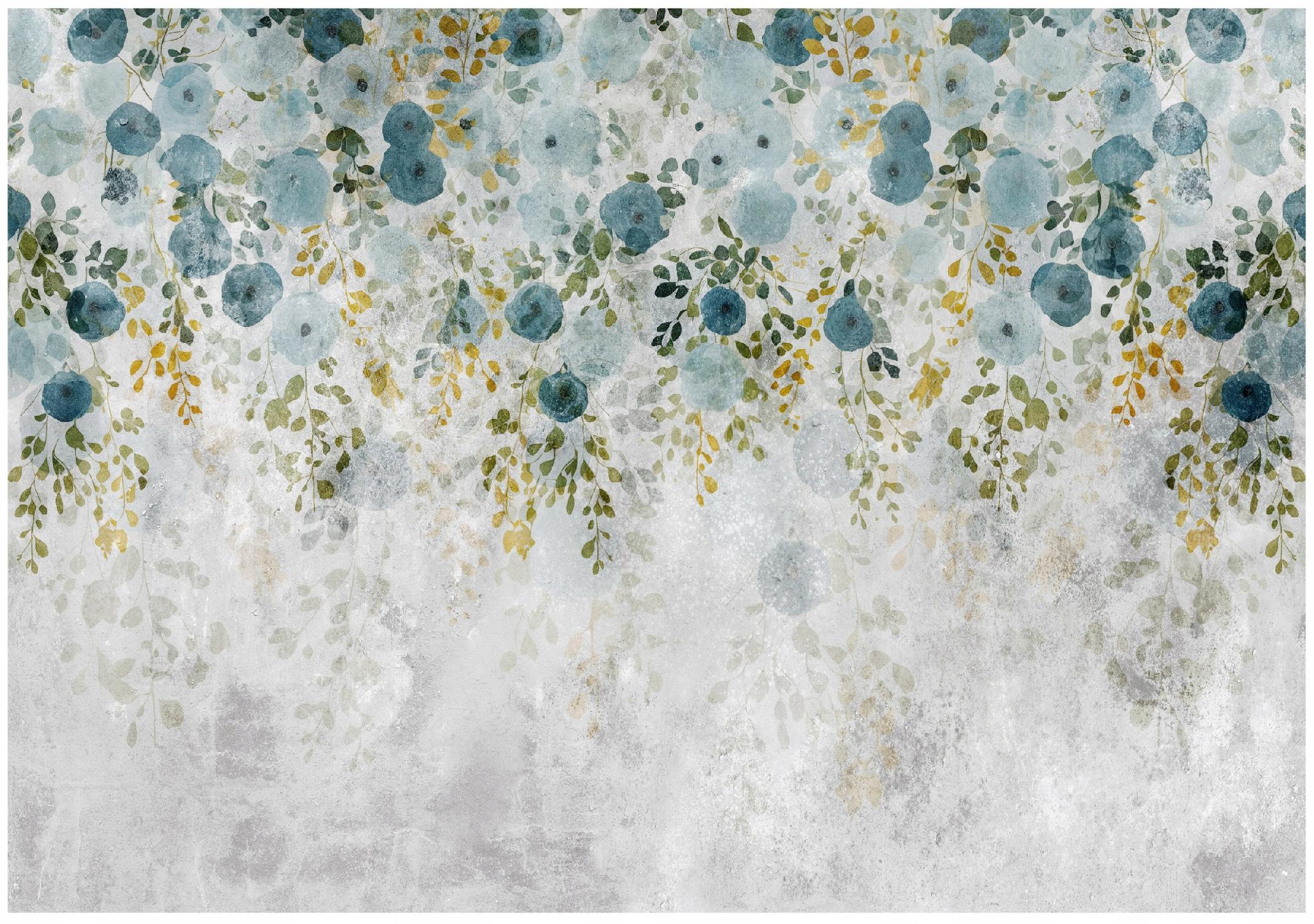 Leaves on concrete nature wall mural for bedroom or living room, wallpaper