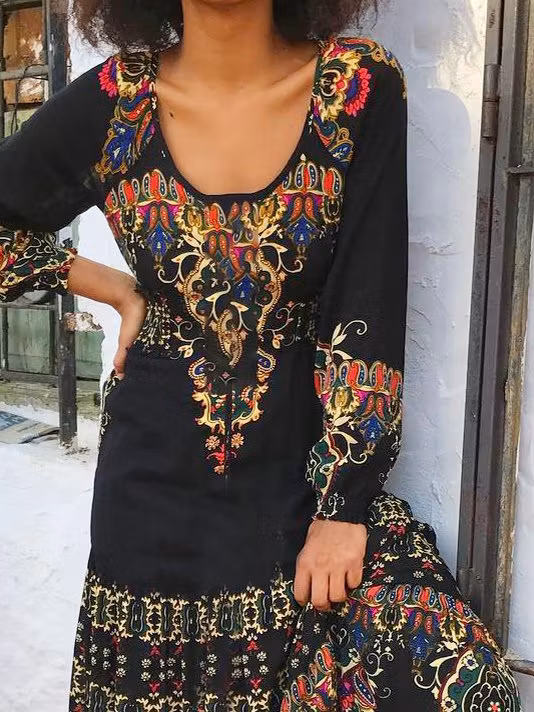 Boho U-Neck Cotton Blends Dresses