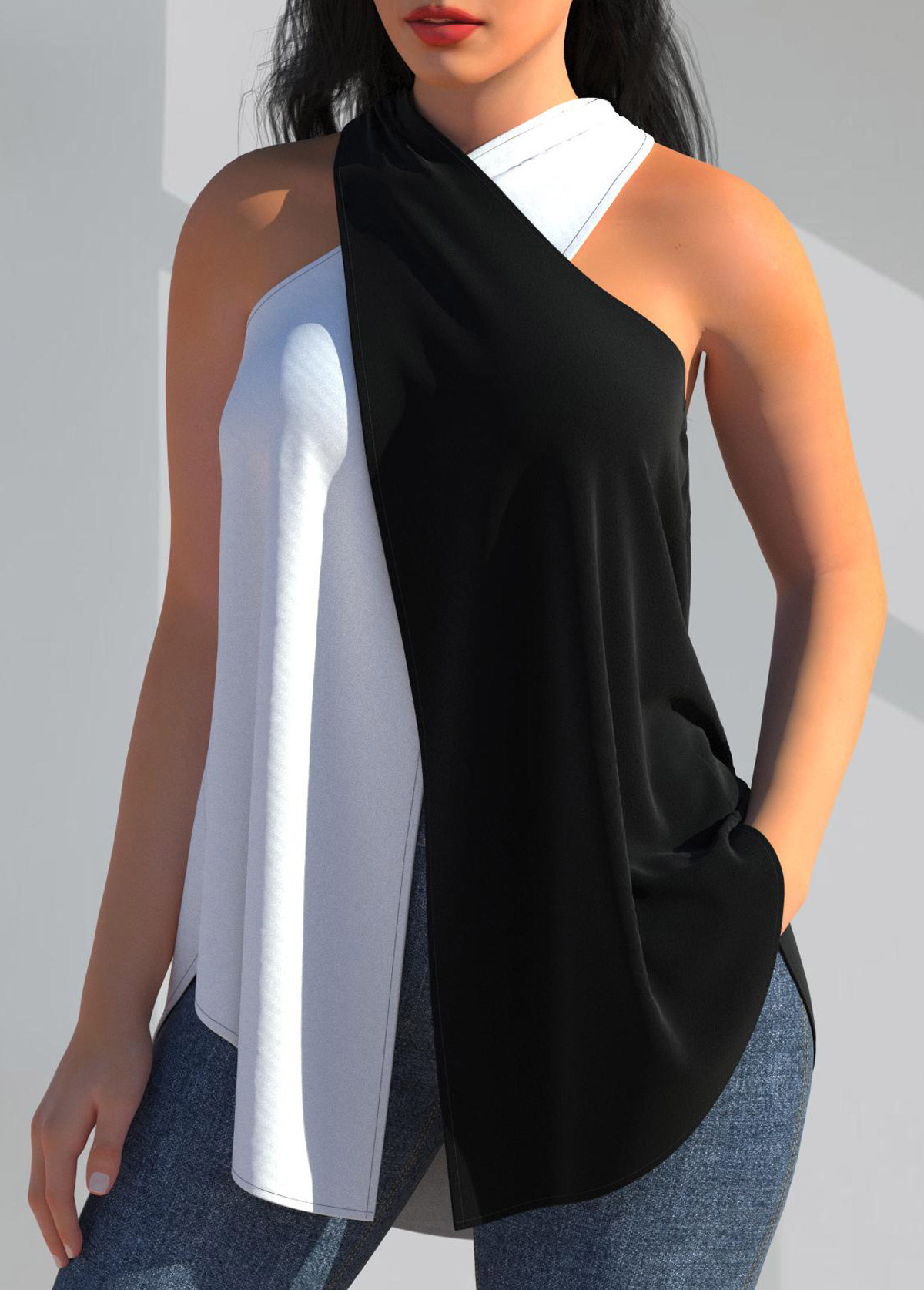 Sleeveless Black Cross Halter Contrast Tank Top