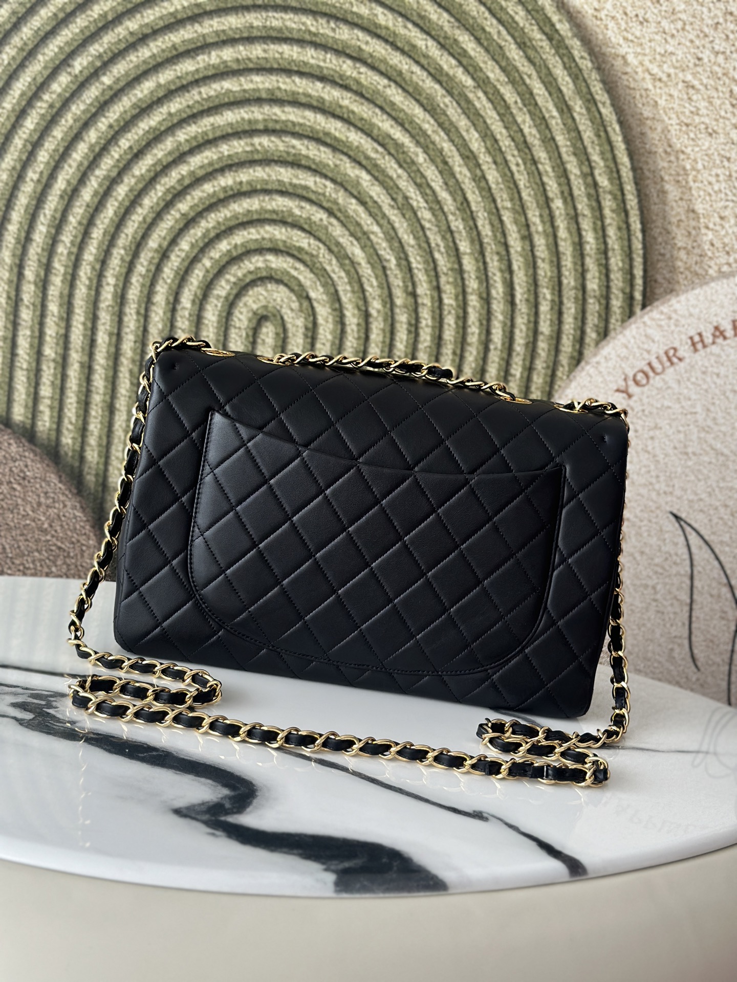 Classic Flap Jumbo Black Lambskin Bag (Model A58600) - Mocuir