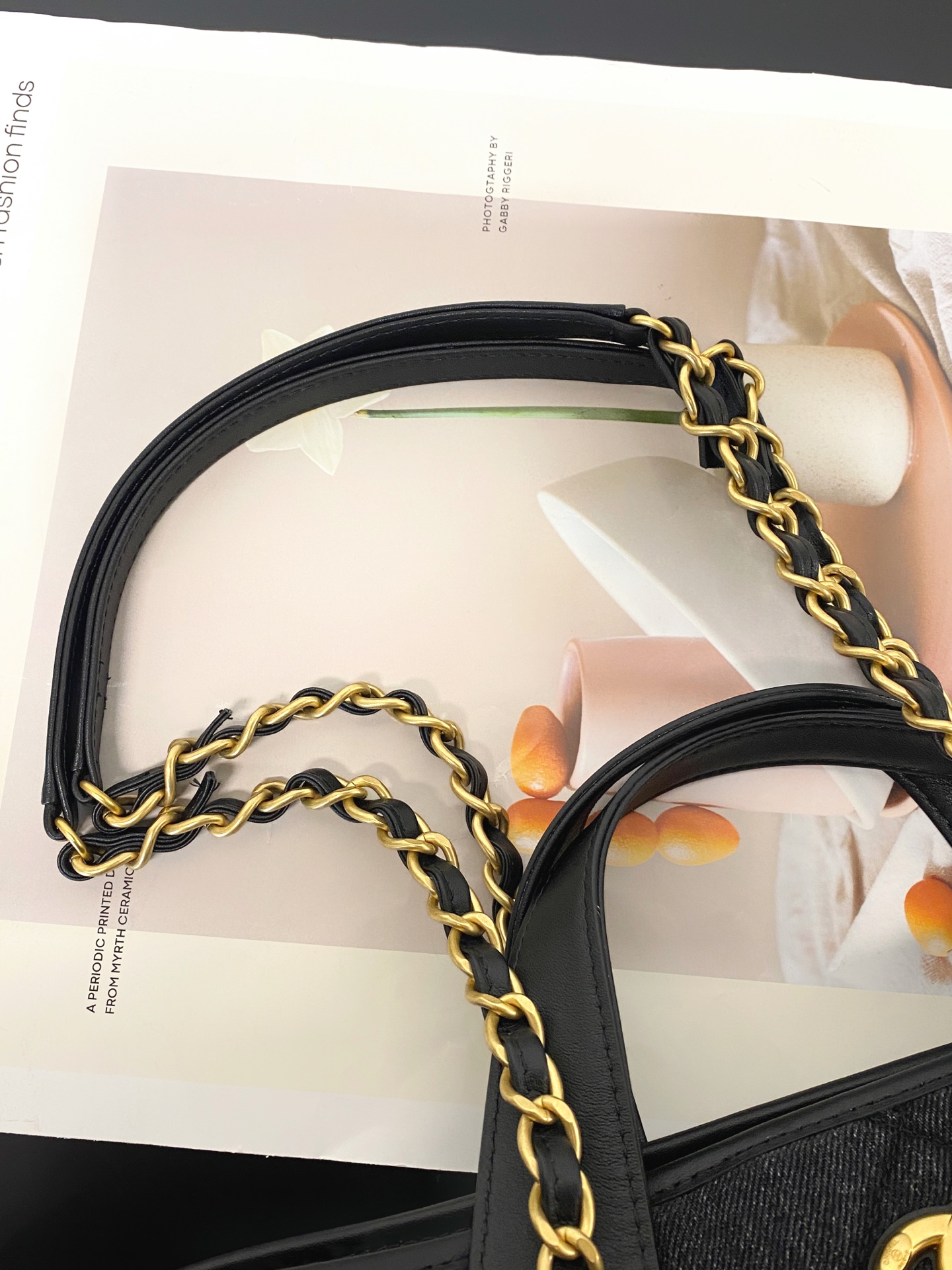 26C Denim Tote Bag in Black Washed Denim with Antique Gold Hardware (Model AS5640) - Mocuir