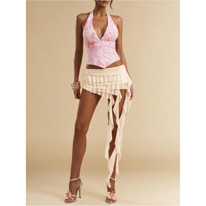Women's Y2k Mesh Ruffle Layered Mini Skirt