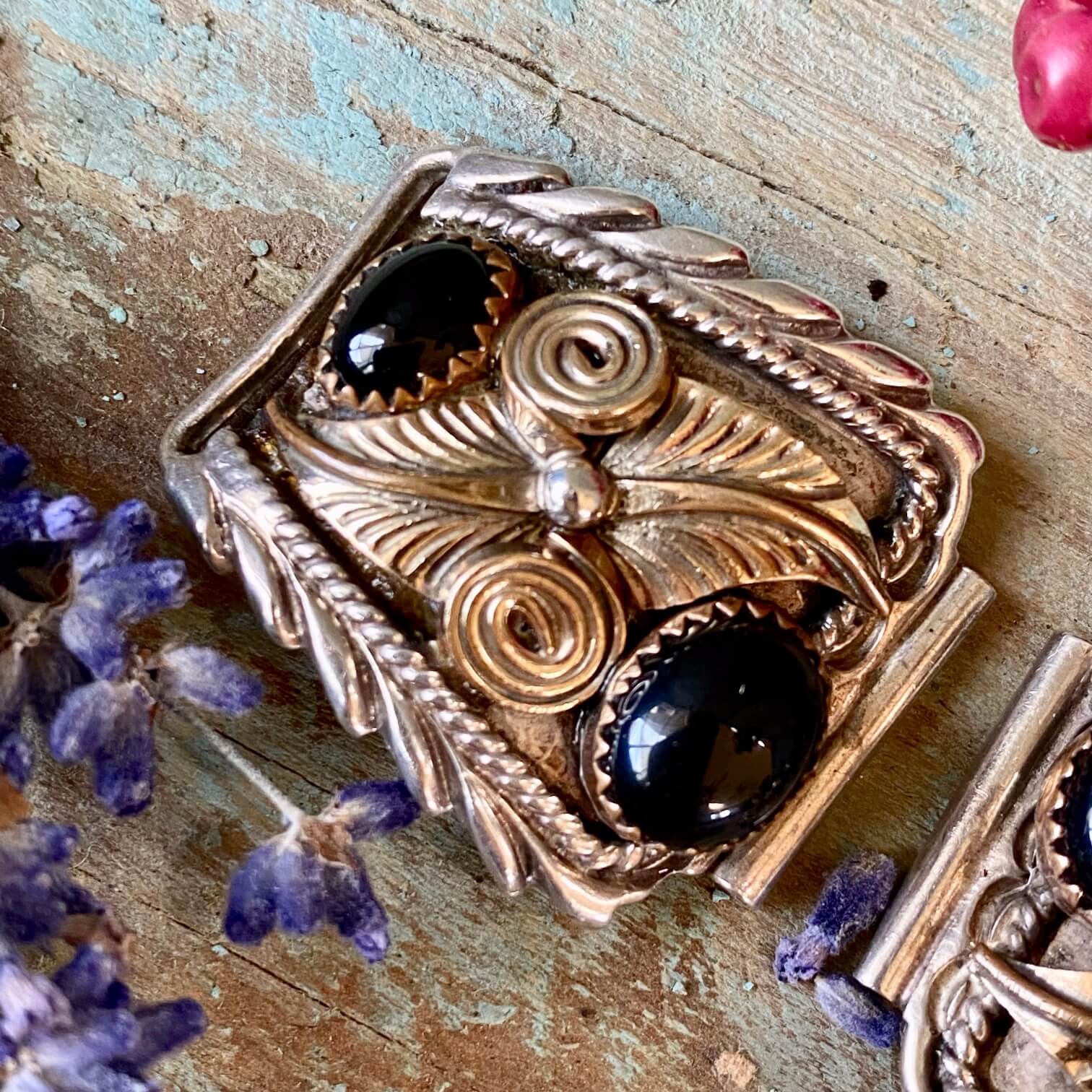 Navajo Watch Band Plates Onyx Sterling Silver Gold