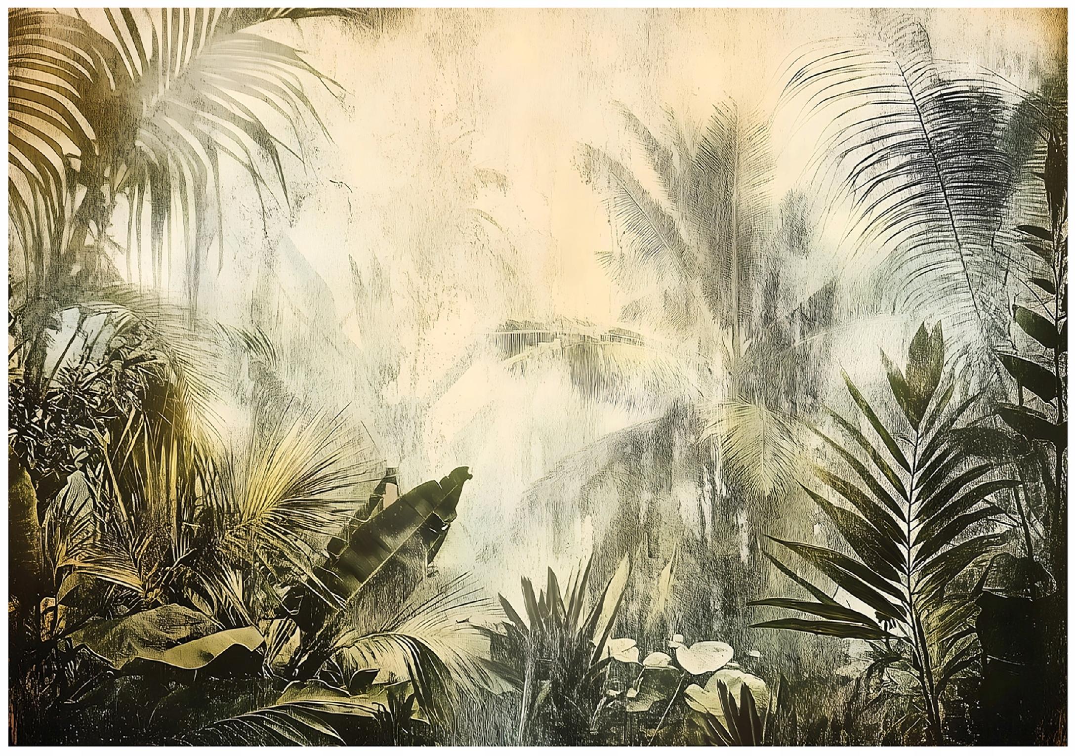 Jungle Leaves Vintage Wall Mural: Wallpaper for the Bedroom or Living Room (Non-Woven, 150x105)