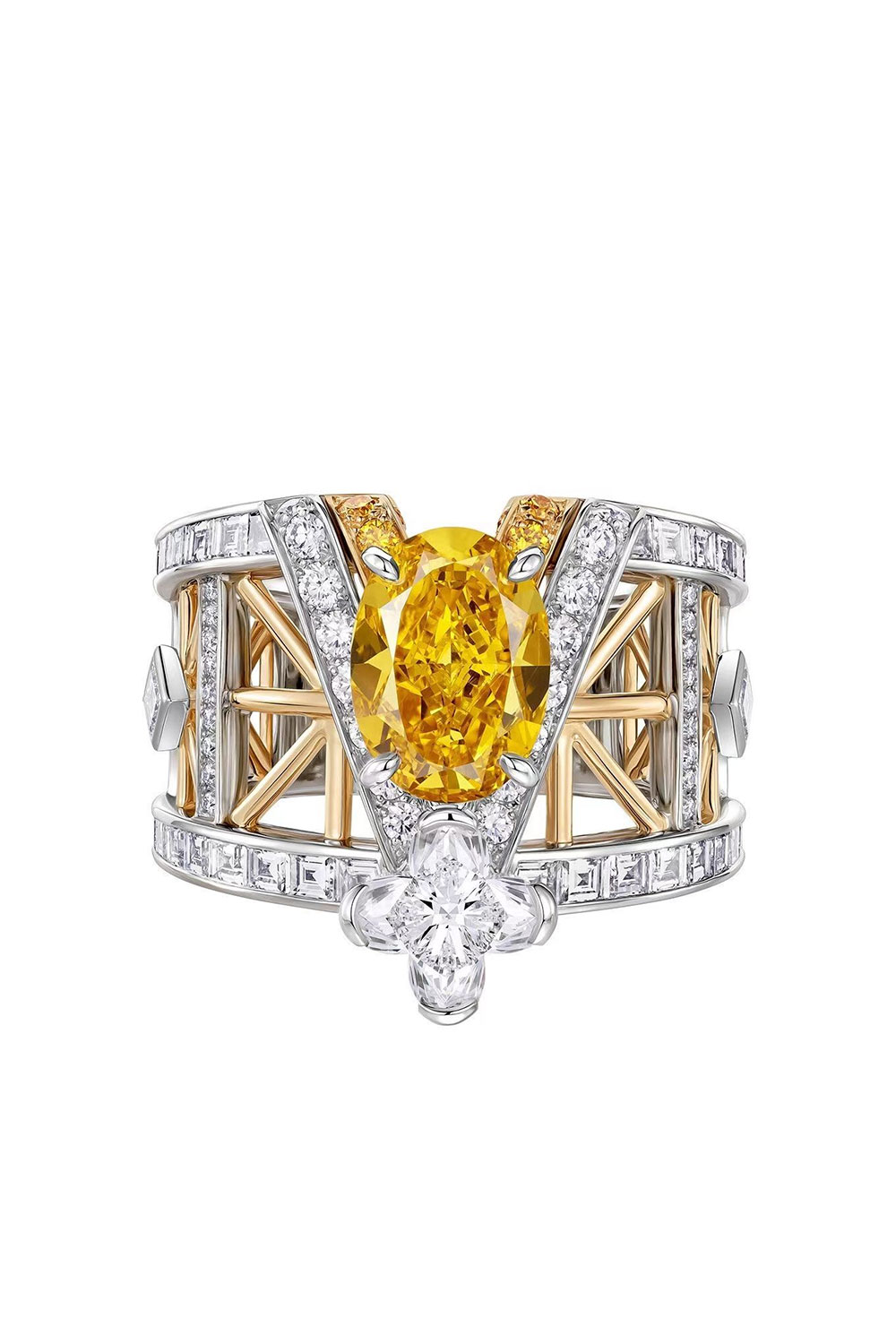 Openwork Yellow Diamond Wide Ring