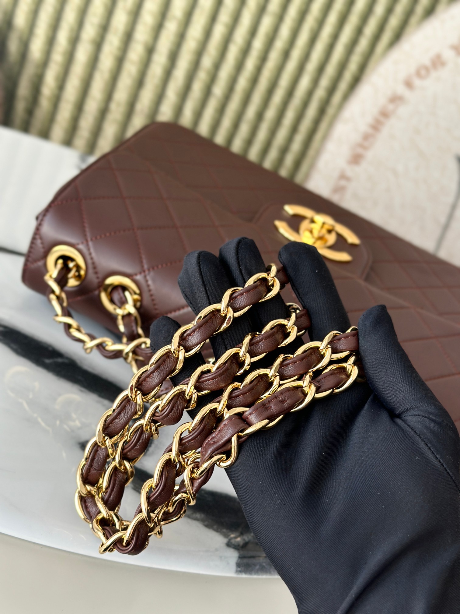 Classic Flap Medium in BurgundyDark Brown Quilted Lambskin with Gold-Tone Hardware - Mocuir