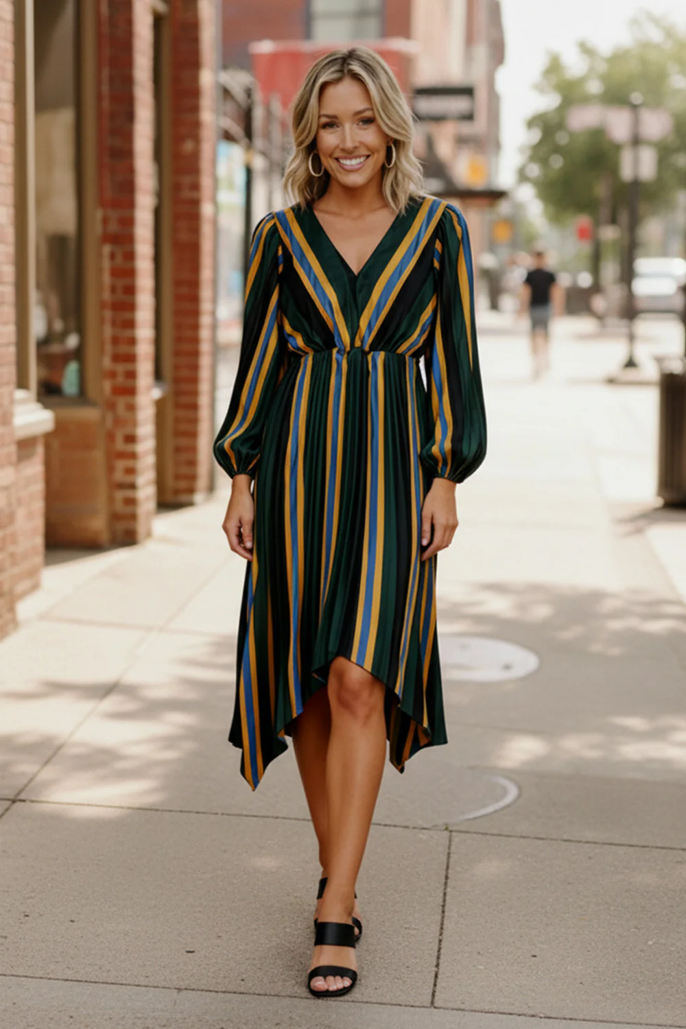 Hunter Green Stripe Design Dress
