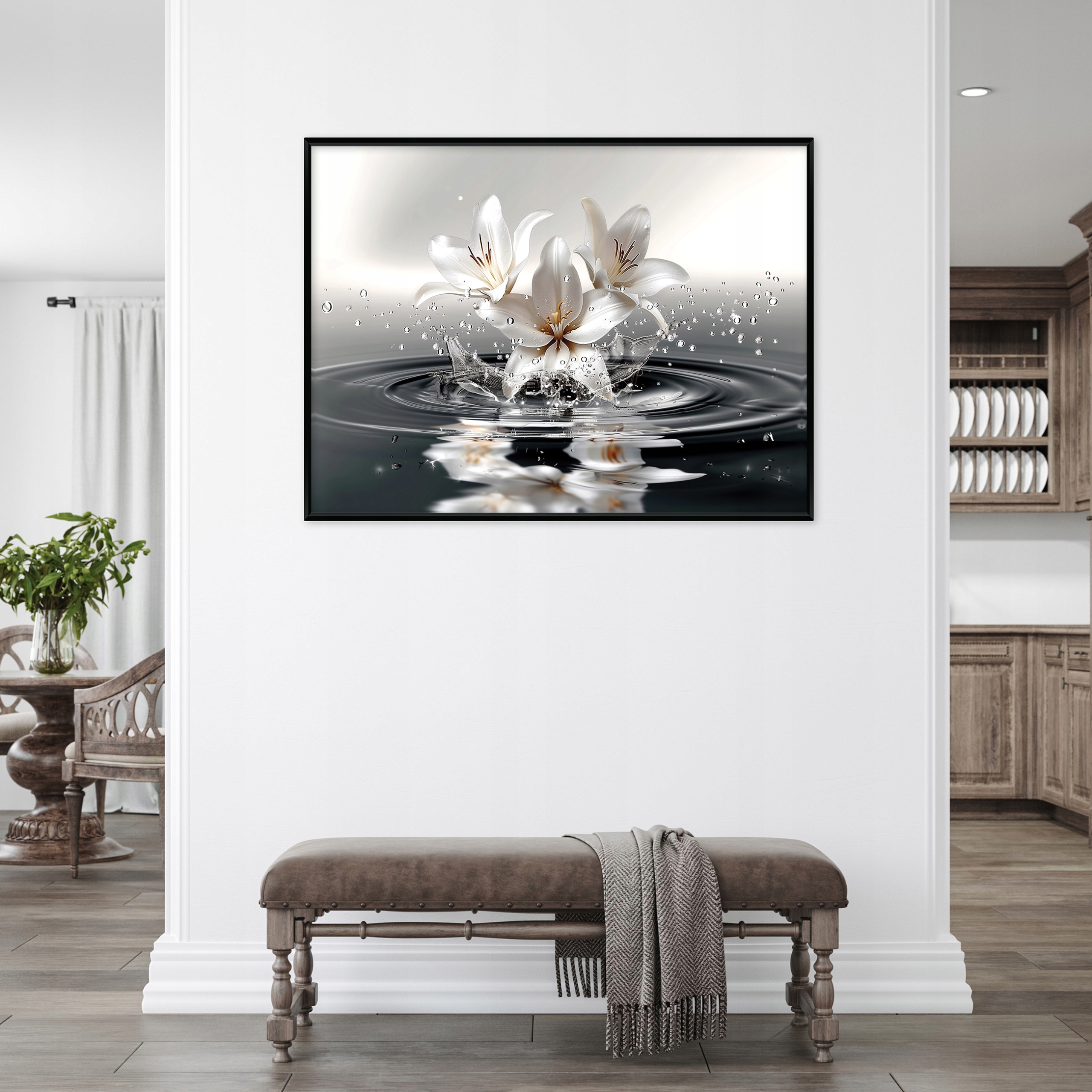 Black framed canvas painting, flowers, abstract, living room, bedroom, 60x40