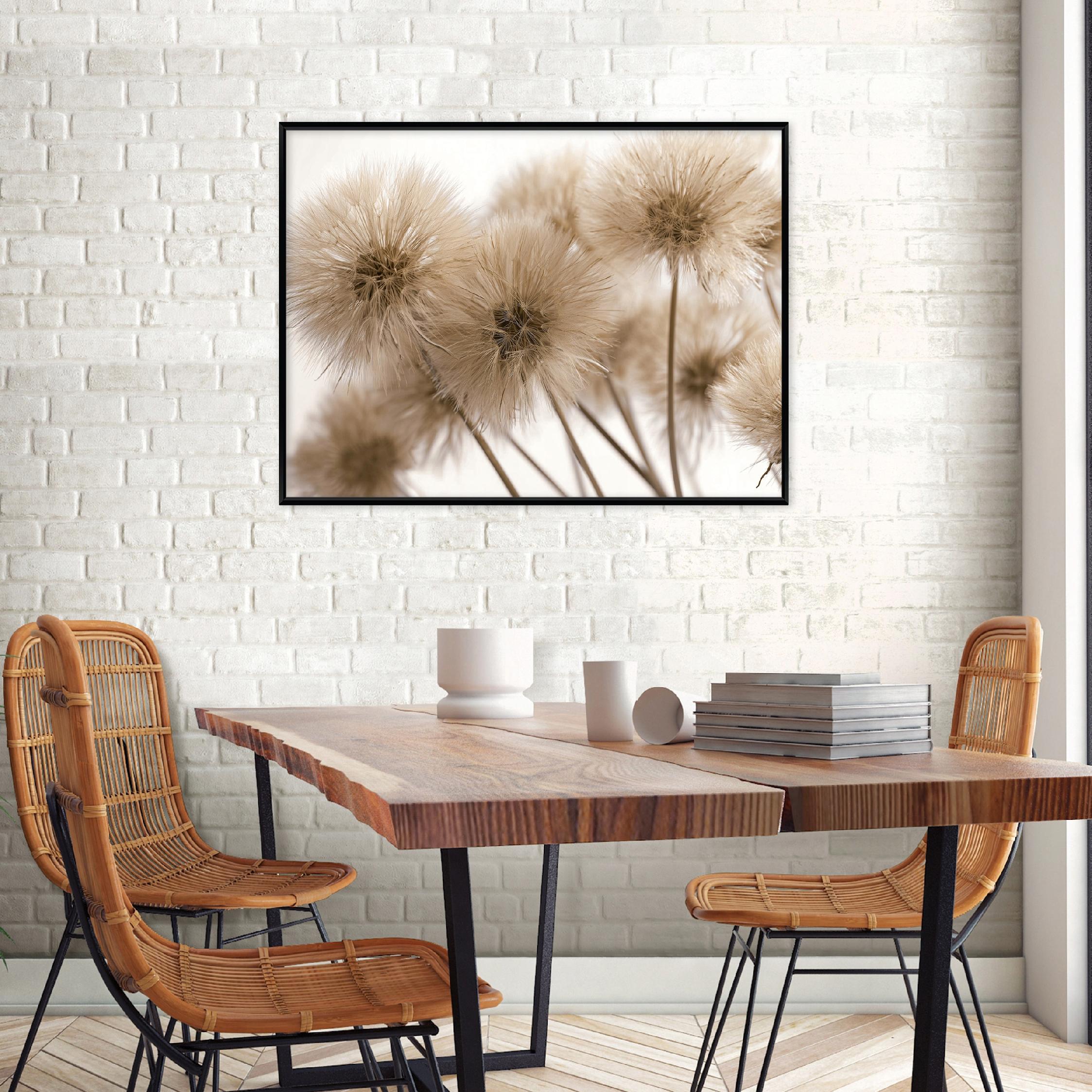 Black framed canvas painting, boho dandelions, living room, bedroom, 40x30