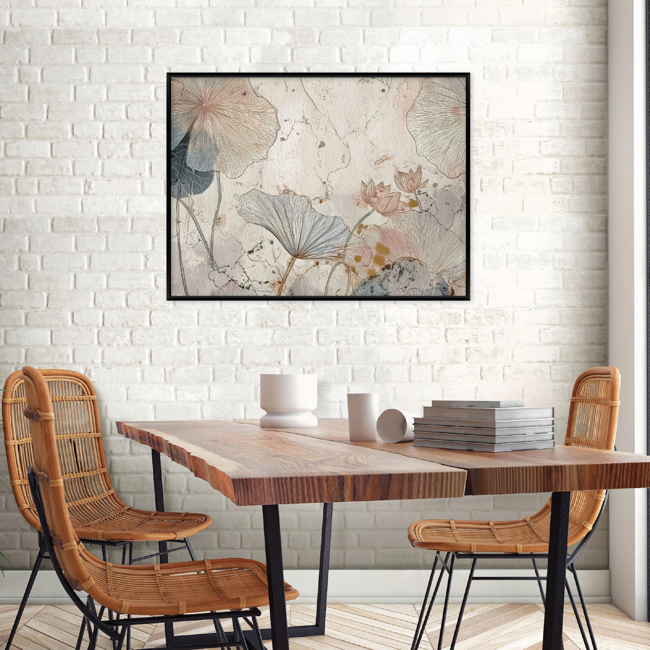 Black framed canvas painting flowers concrete living room bedroom 40x30