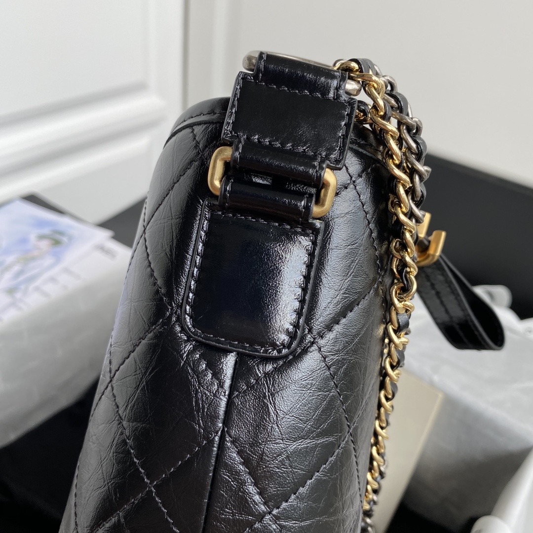 20S  Gabrielle  Medium Hobo Bag in Black Aged Calfskin with Gold & Silver Hardware (Model A93824) - Mocuir