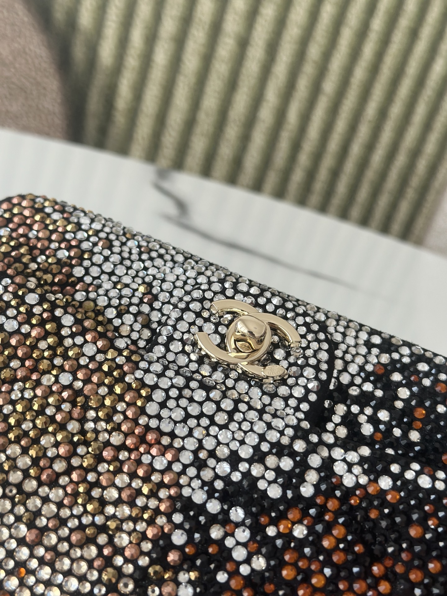 Classic Flap Mini Bag in Black Ombré Strass Crystal Embellished Suede (Gold Hardware) - Mocuir