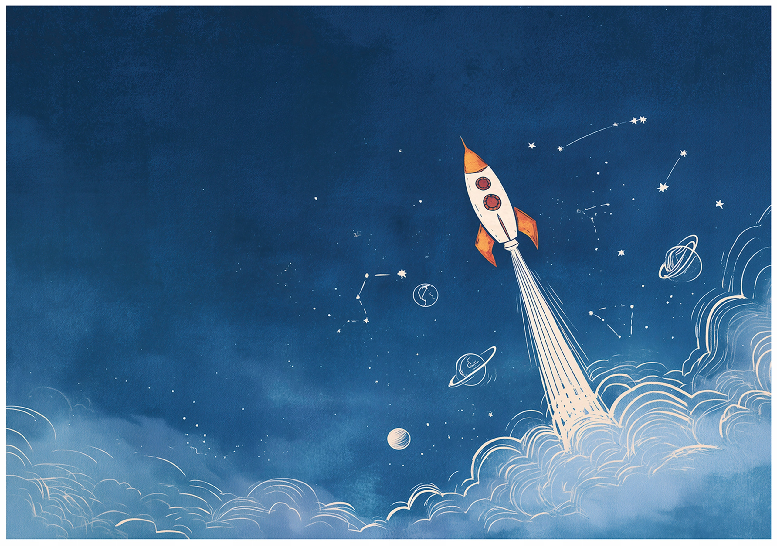 Wall mural for boys, space rocket, children's wallpaper,