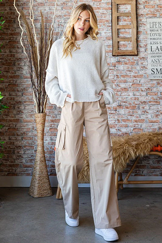 Busy Mornings Taupe Cargo Wide Leg Trousers