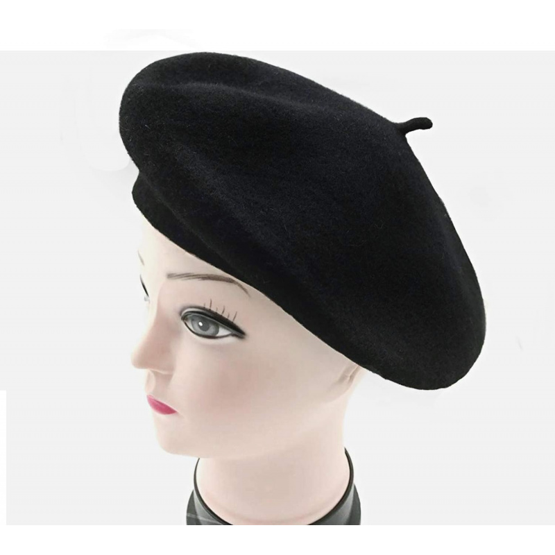 Wool Black French Beret Hat