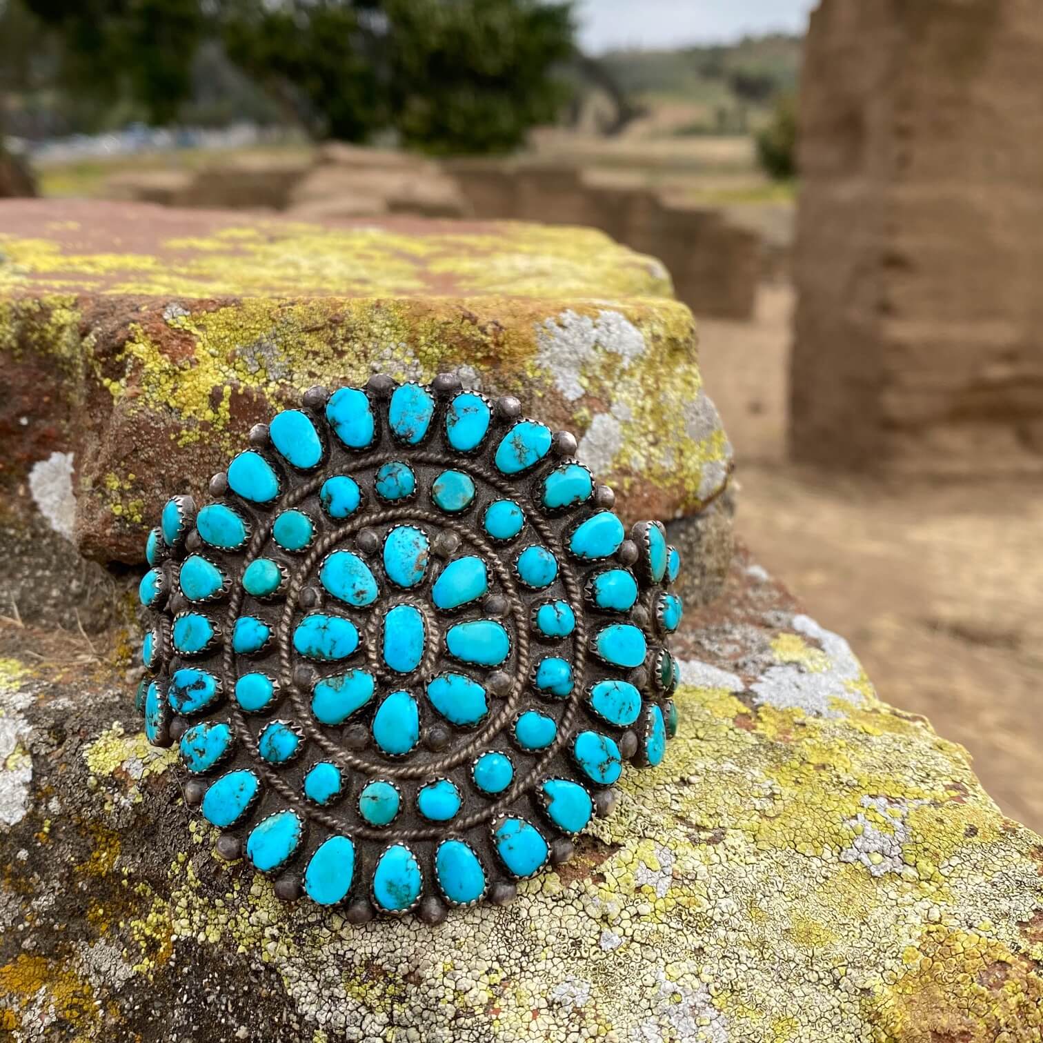 Vintage Turquoise Rosette Cluster Bracelet Navajo Sterling Silver