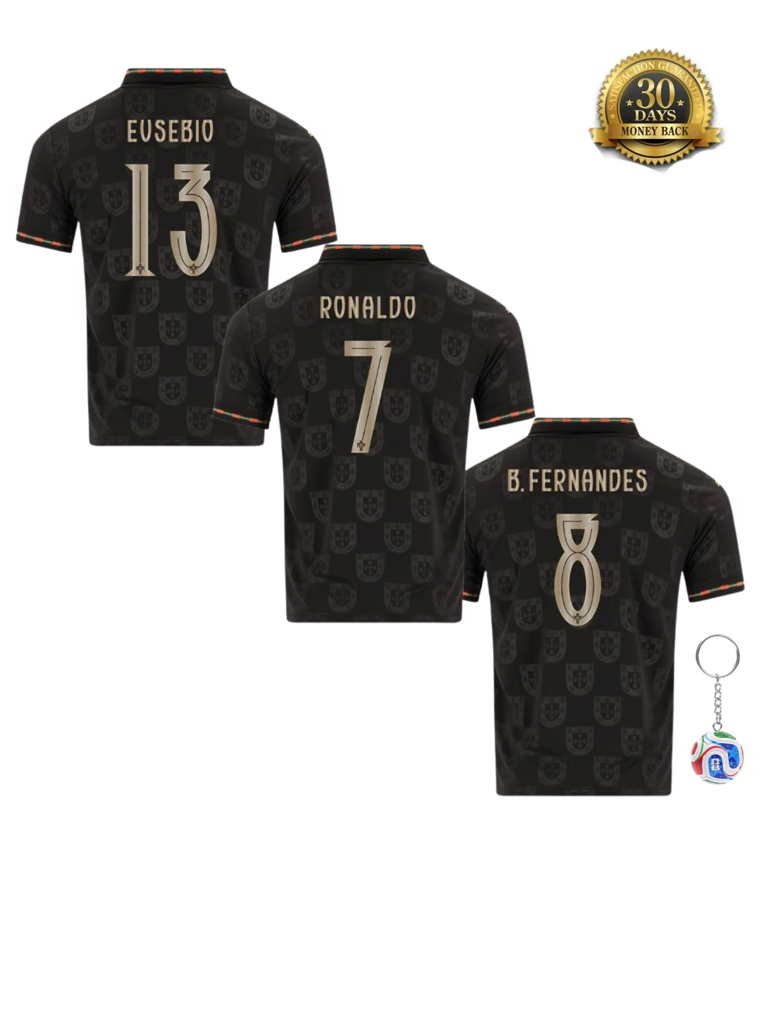 Portugal World Cup Fan Jersey Black Panther 2026 - #7 Ronaldo, #13 Eusebio, #8 B. Fernandes