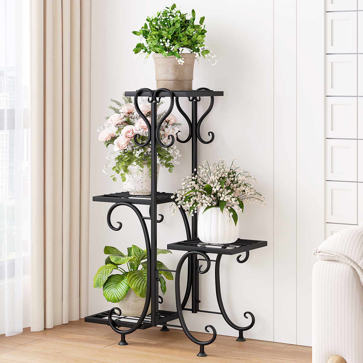 Flower Shelf Living Room Floor-standing Multi-layer Balcony Storage Rack Outdoor Fleshy Iron Flower Pot Shelf Extend Rack
