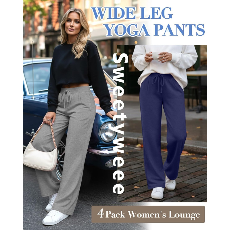 4 Pack Women's Lounge Pants Wide Leg Yoga Pants