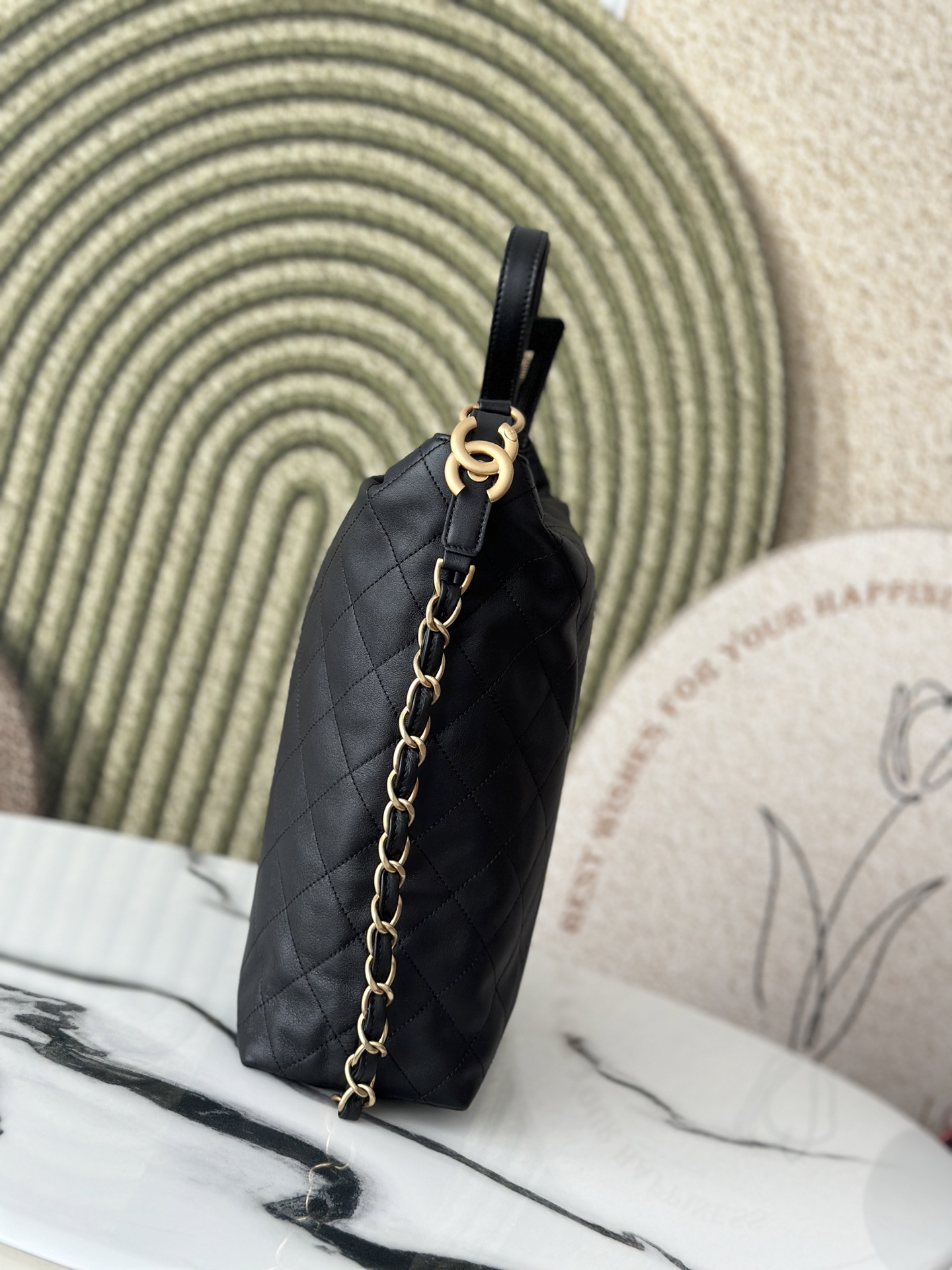 Quilted Calfskin Large Hobo Bag in Black Calfskin with Gold-Tone Hardware - Mocuir