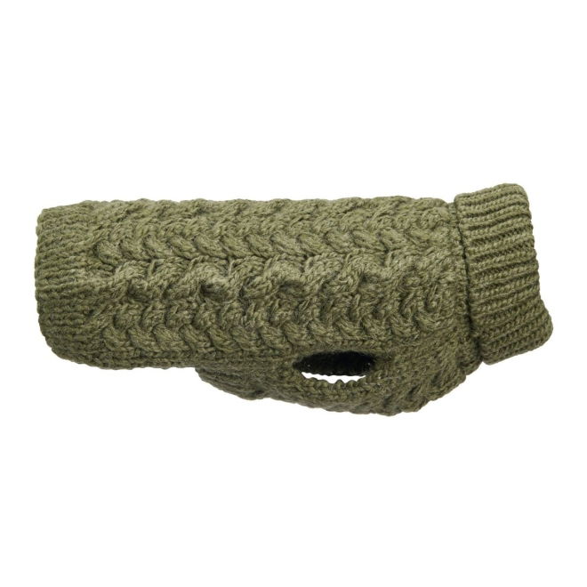Basic Wool Kabelstrikket Hundegenser Grønn