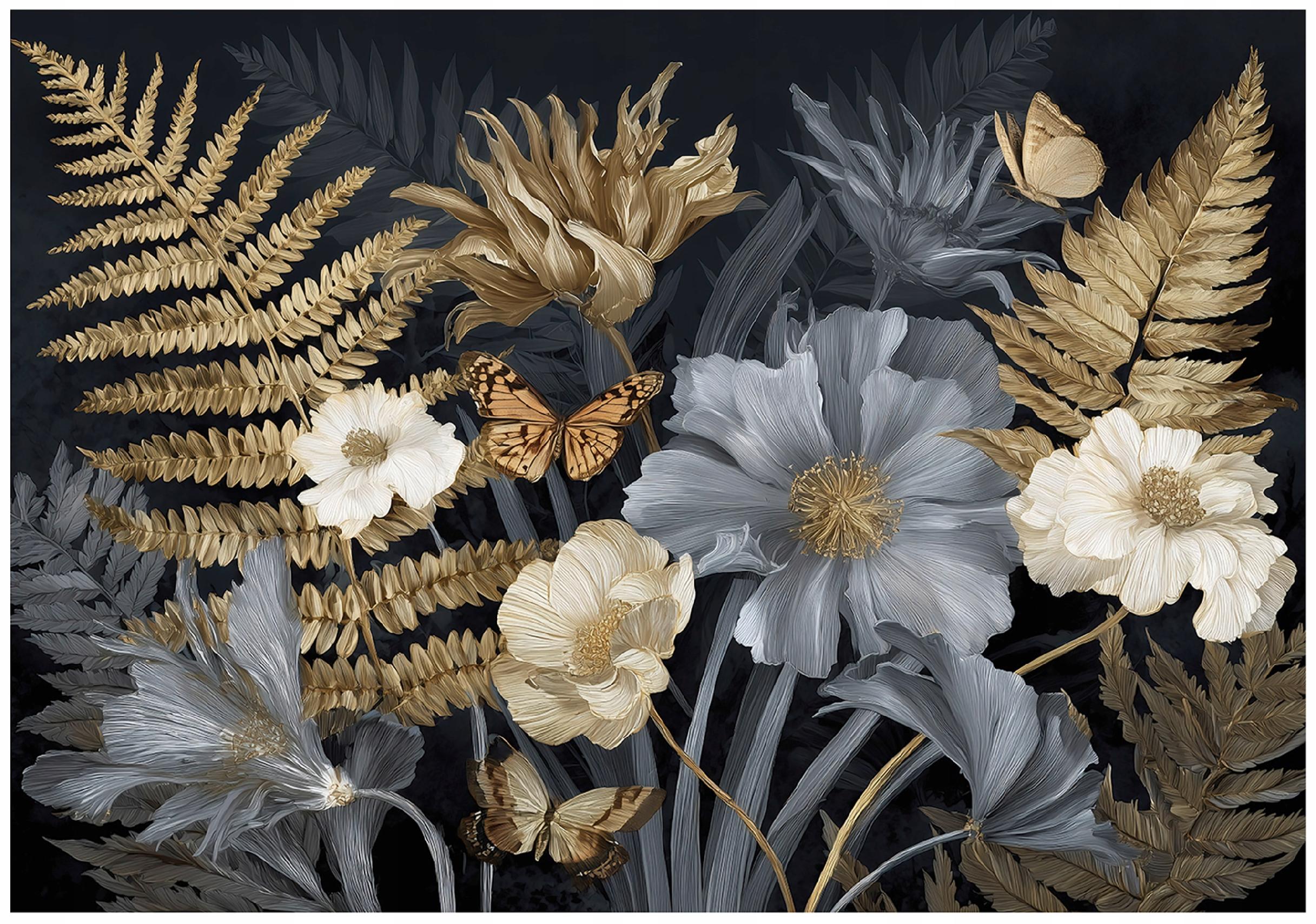 Wall mural leaves flowers gold bedroom living room wallpaper non-woven