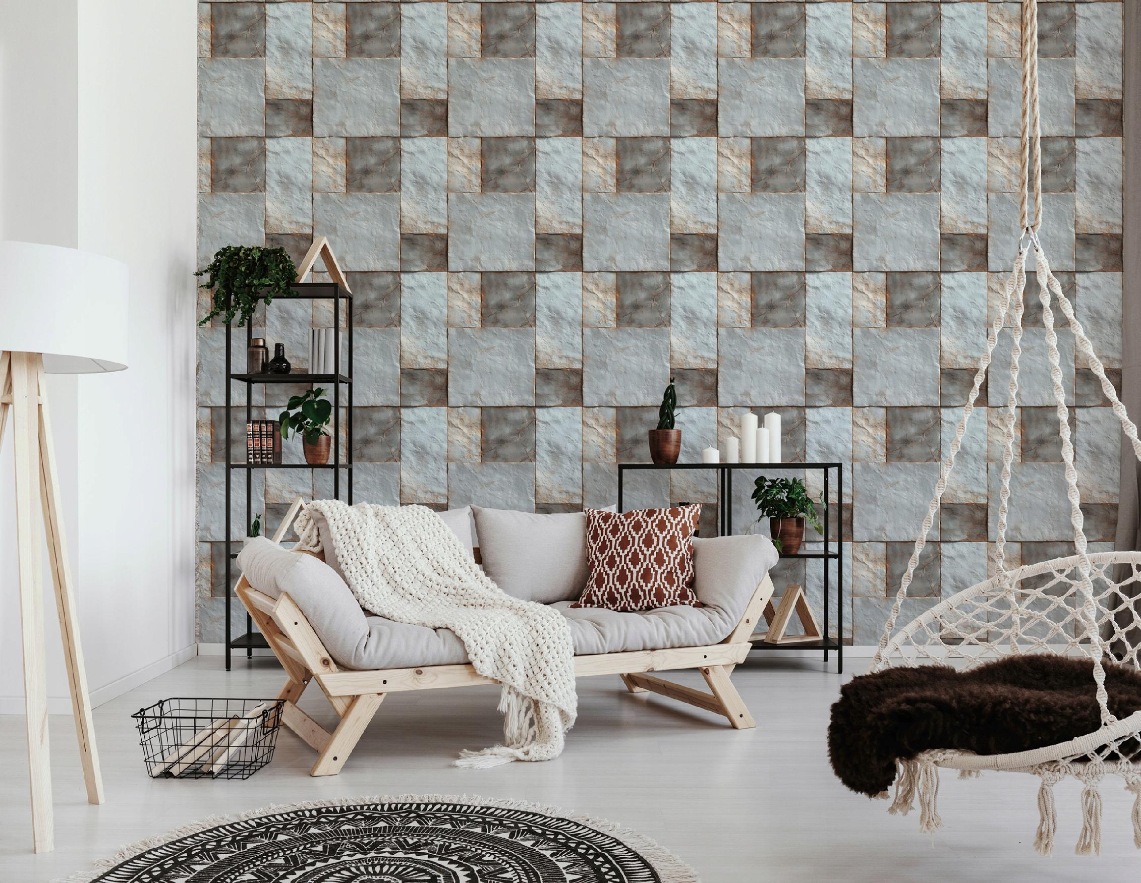 Stone-effect wallpaper on non-woven backing for living room and bedroom walls