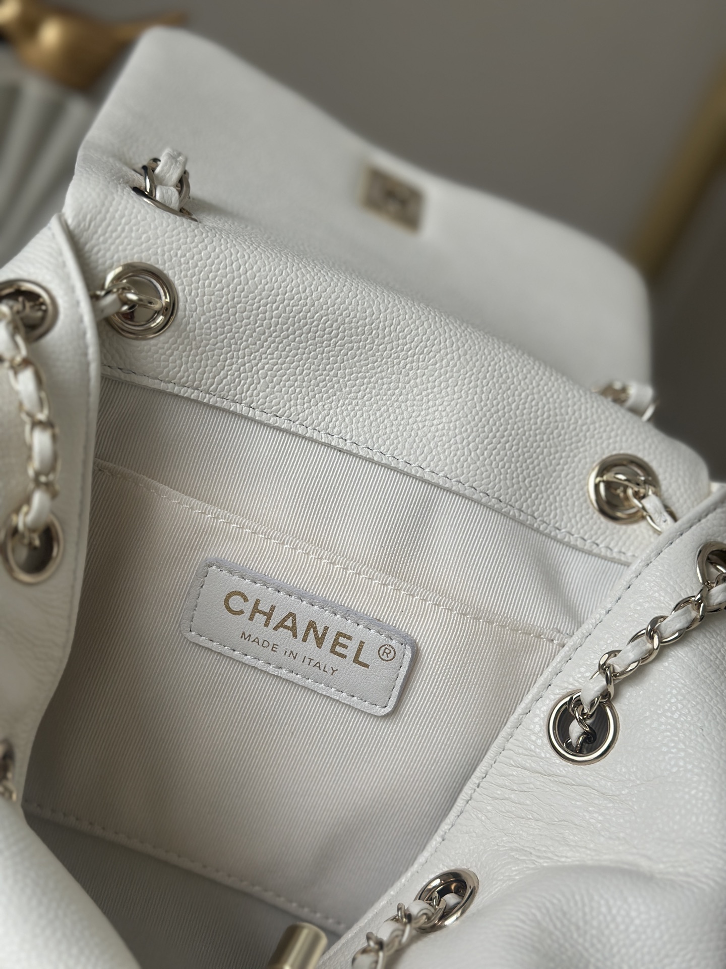 Classic Quilted Caviar Duma Backpack in White (Gold Hardware) - Mocuir