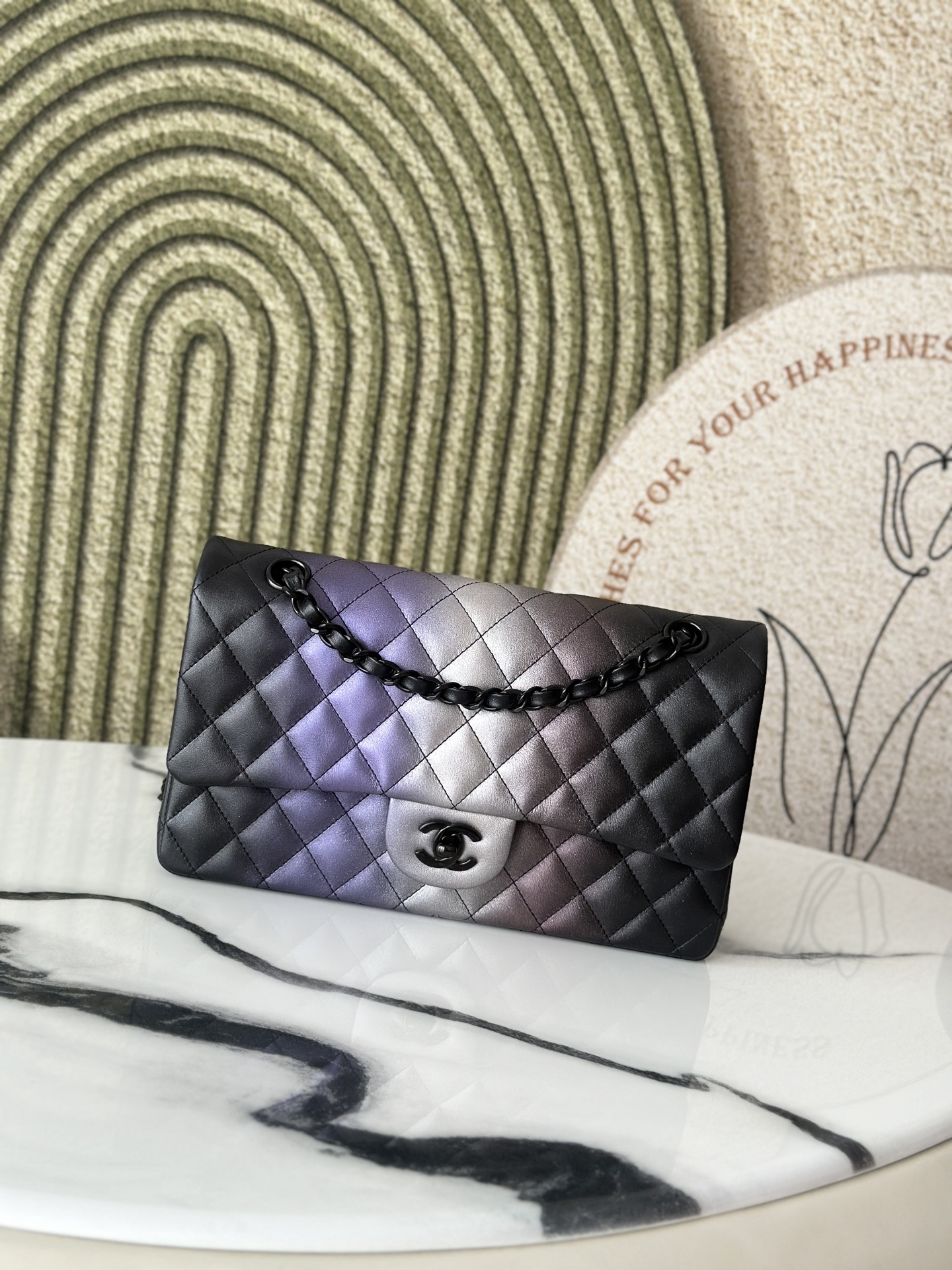 Classic Flap Medium Bag in Gradient Ombre Purple Lambskin with So Black Hardware (Model A01112) - Mocuir