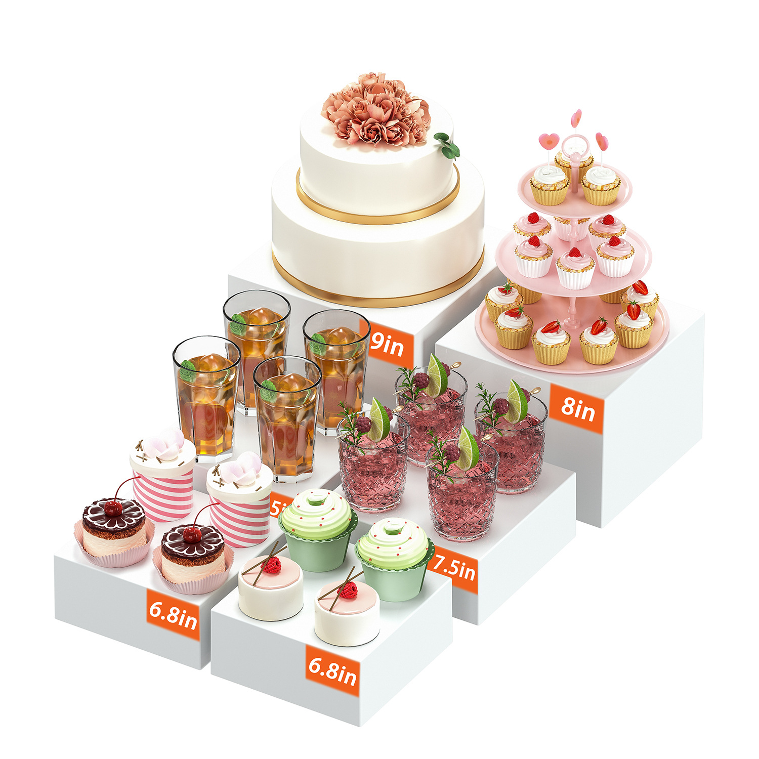 Dessert cake five-sided box acrylic white square storage box toy hand display box
