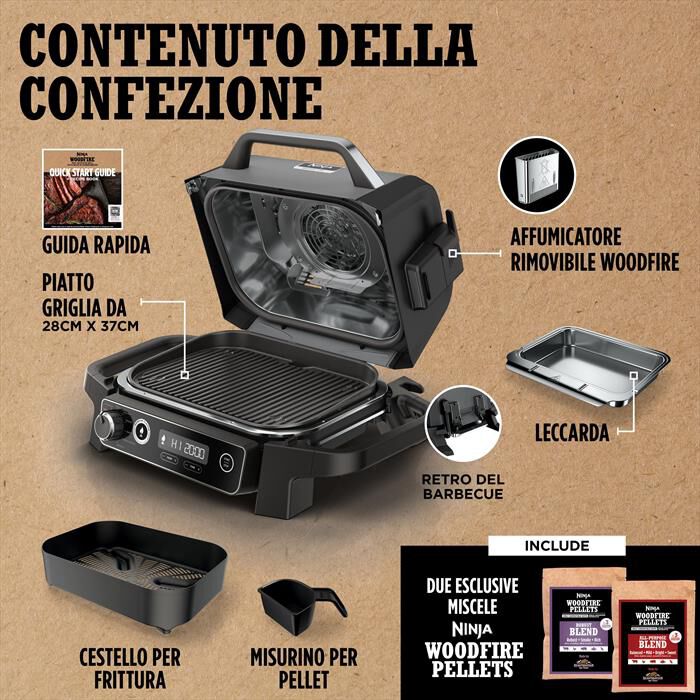 NINJA - BBQ elettrico Woodfire+affumicatore OG701EU-nero