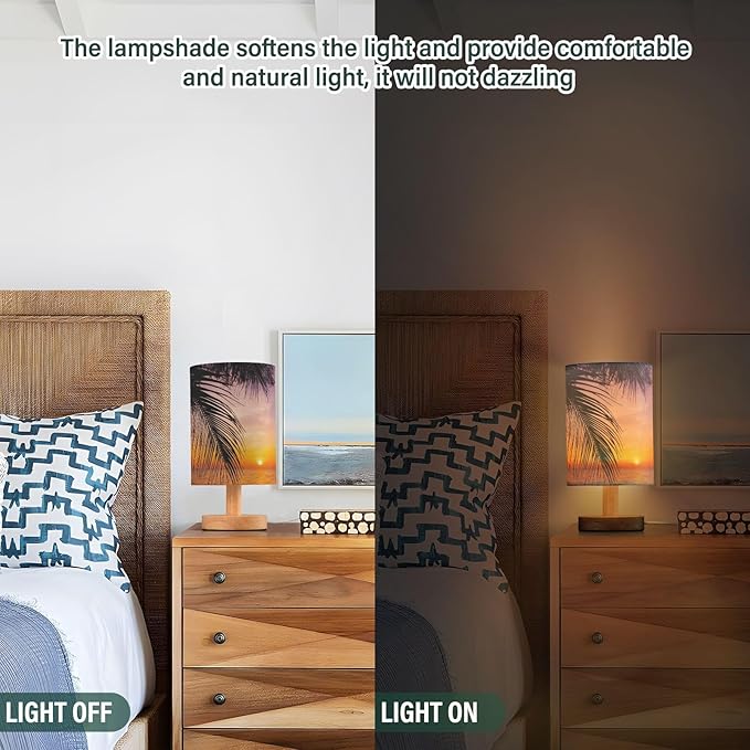 Table Lamp Sunset Ocean Palm Tree Tropical Summer Nightstand Lamp