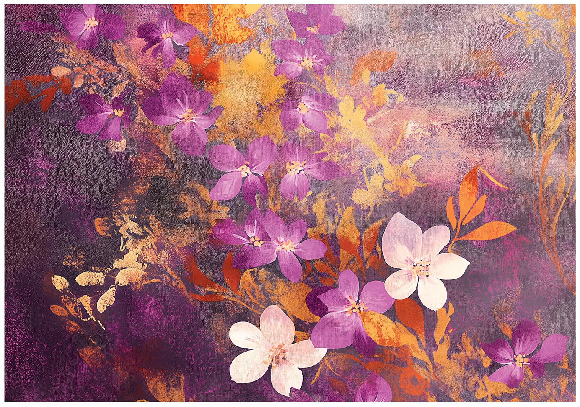 Pink flowers wall mural, gold, bedroom, living room, non-woven wallpaper,