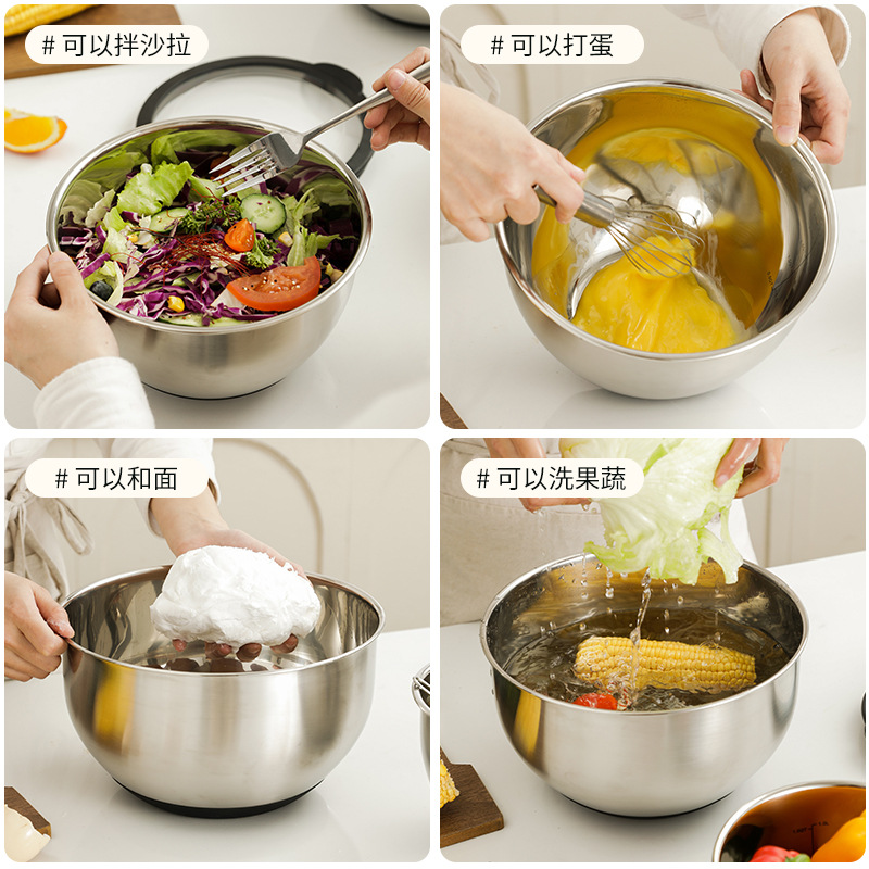 Non-slip transparent lid baking salad bowl 304 stainless steel egg bowl