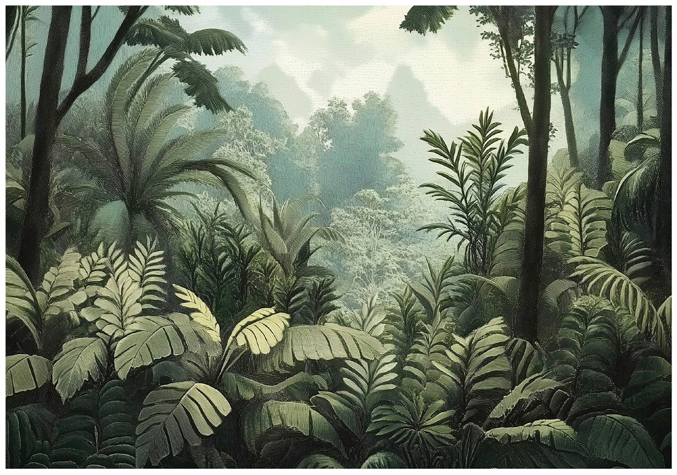 Jungle wall mural, green forest, bedroom, living room, non-woven wallpaper,