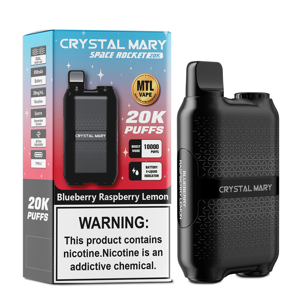 （3 pieces）CRYSTAL MARY 20000 20K Puffs Vape Dual Mesh LED Display Disposable Vape EU Warehouse