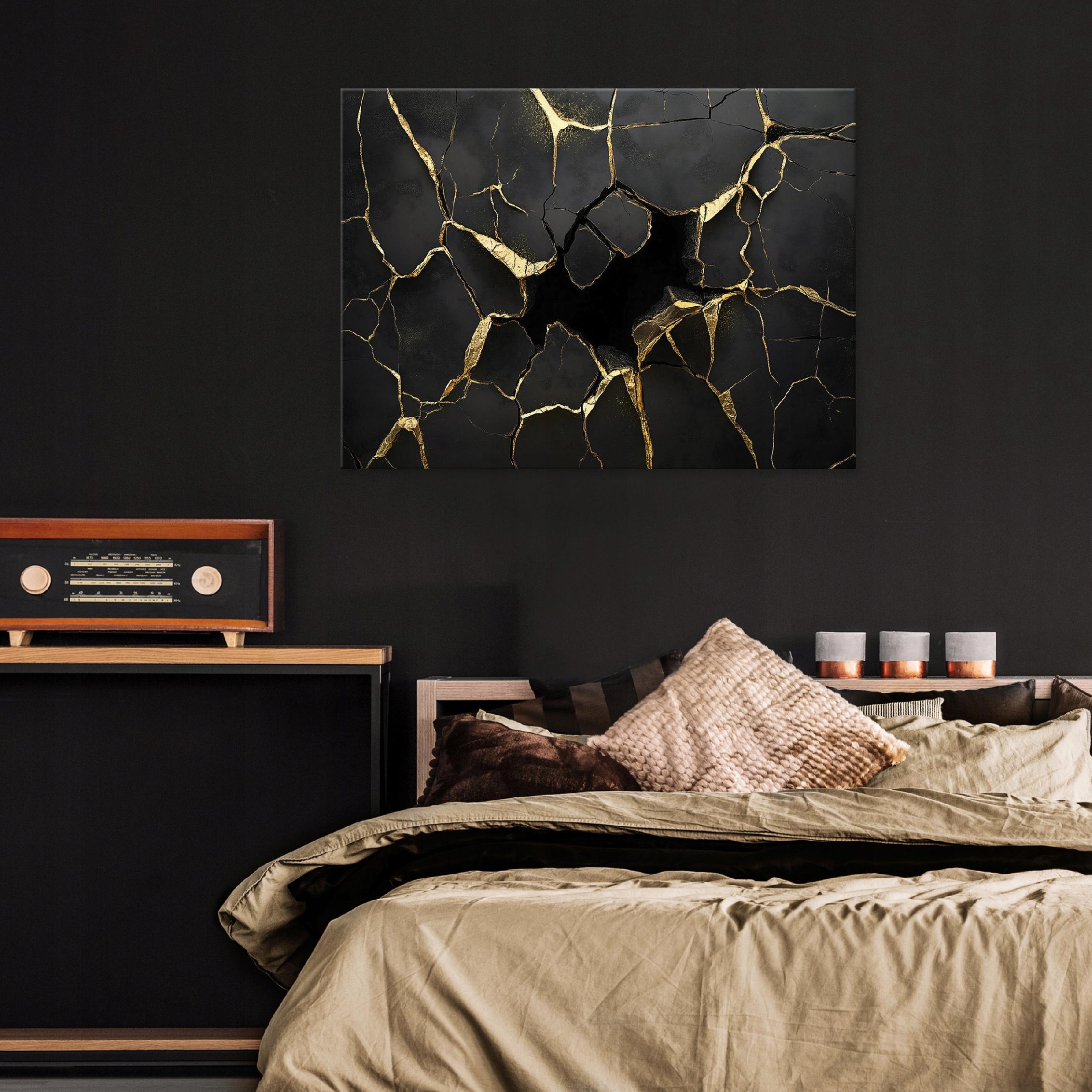 Black and gold marble painting on canvas for the bedroom, living room, or kitchen, 40x30