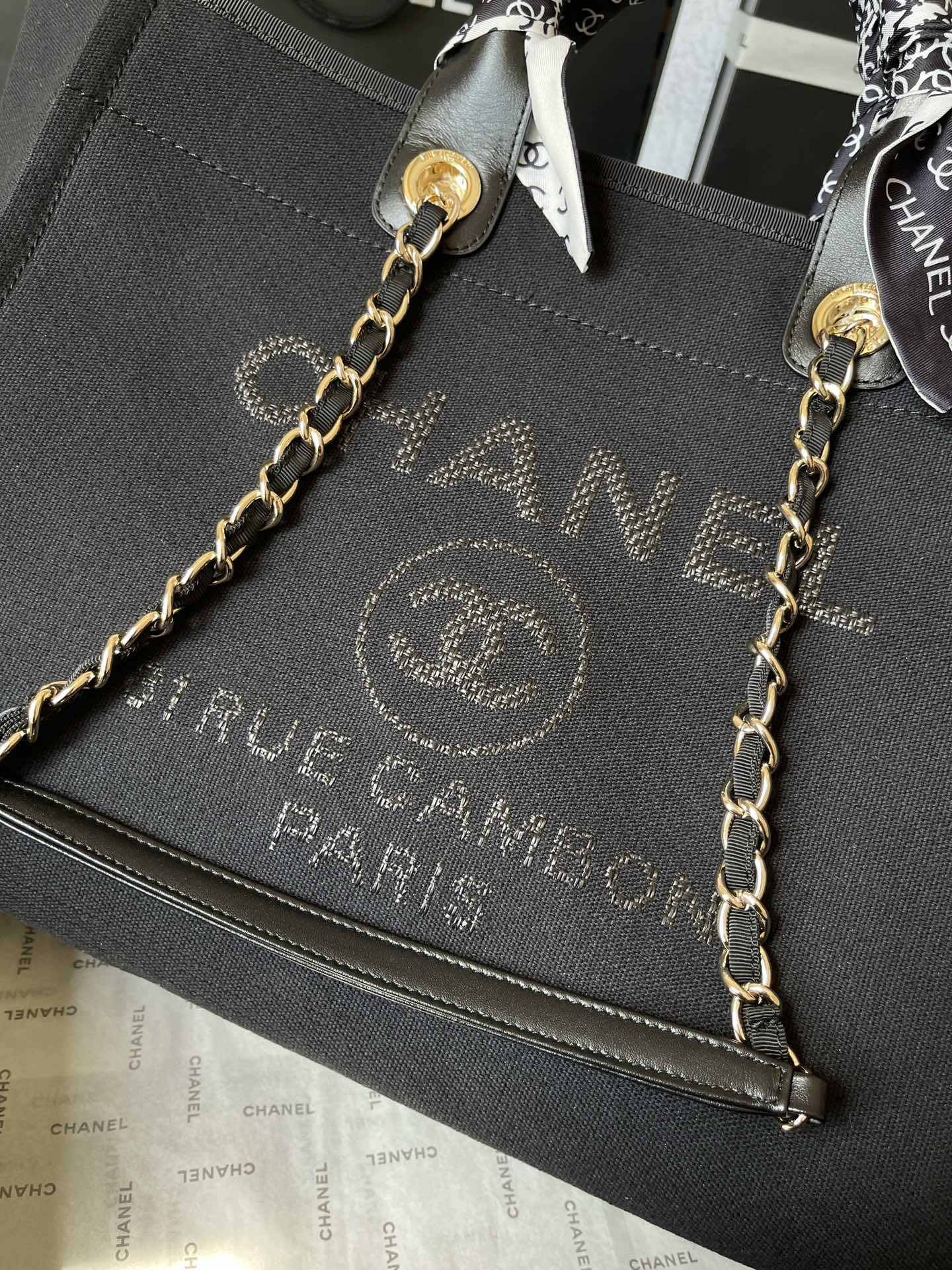 Deauville Large Canvas Tote Bag with Gold-Tone Hardware - Mocuir