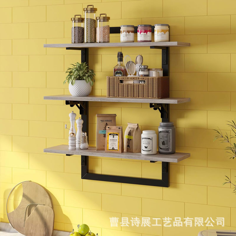 3-story bathroom living room storage display rack with folding bracket kitchen rack wall-mounted floating rack