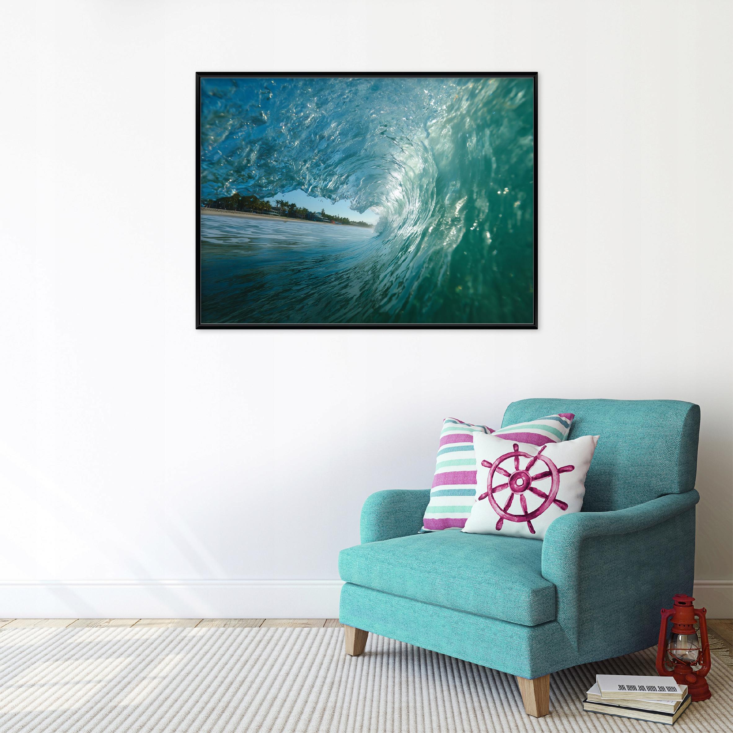 Black-framed canvas painting of ocean waves, living room, bedroom, 40x30