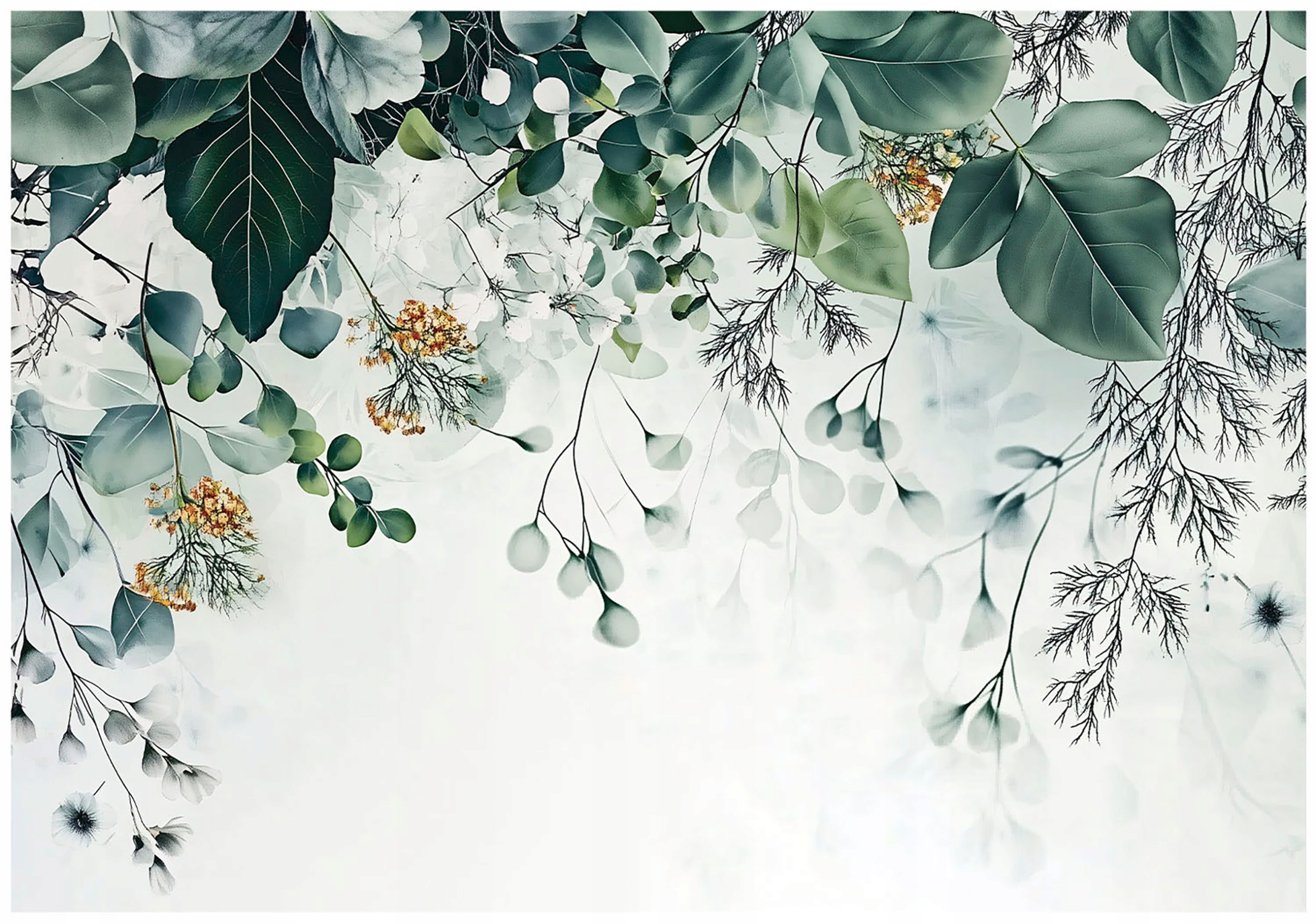 Wall mural hanging leaves green bedroom living room wallpaper non-woven