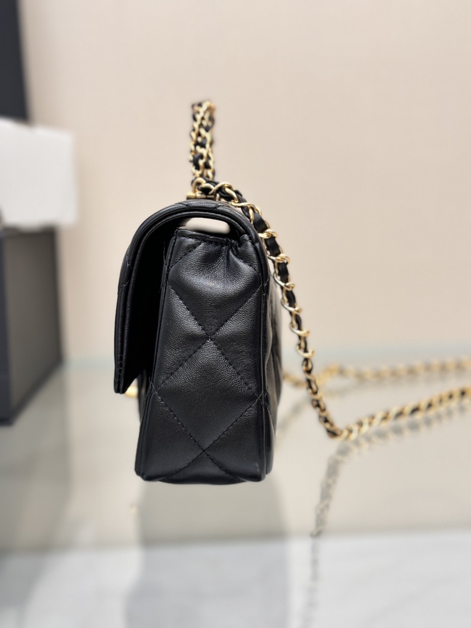 24B Classic Flap Mini with Twist Handle in Black Waxed Lambskin with Gold-Tone Hardware (Model AS5166) - Mocuir