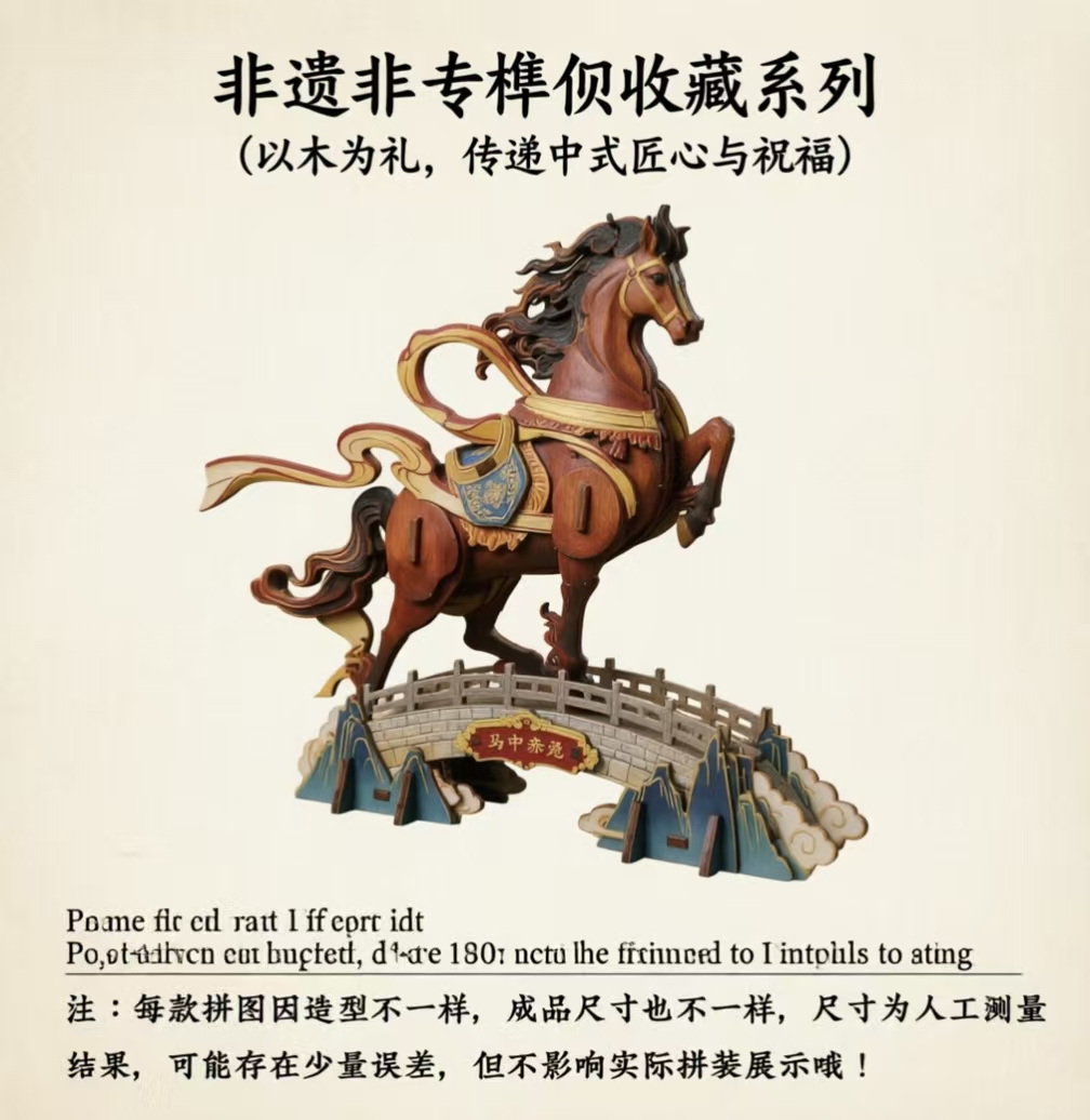 Legendary Red Hare Horse Mortise-and-Tenon 3D Wooden Assembly Kit | Chinese Three Kingdoms Culture Collectible Figurine | DIY Craft Home & Office Decor Gift传奇赤兔马榫卯 3D 木质拼装套件 | 中国三国文化收藏摆件 | DIY 手工家居办公装饰礼品