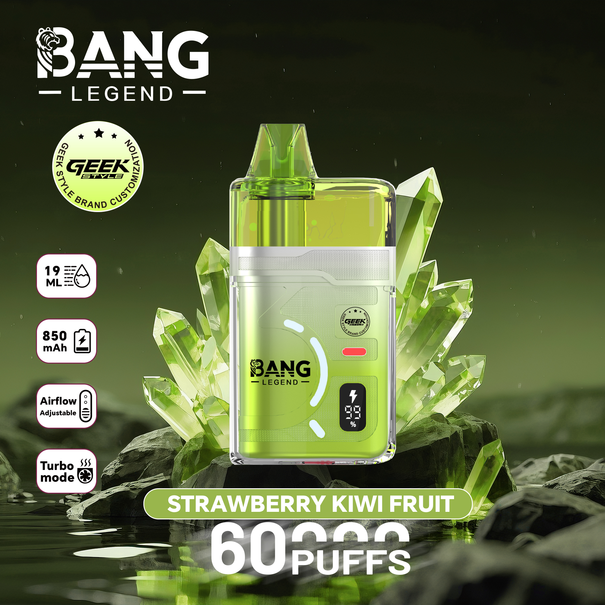 【New Arrive】Bang Legend Geek 60000 60K Puffs Airflow Adjustable & Turbo Mode Disposable Vape