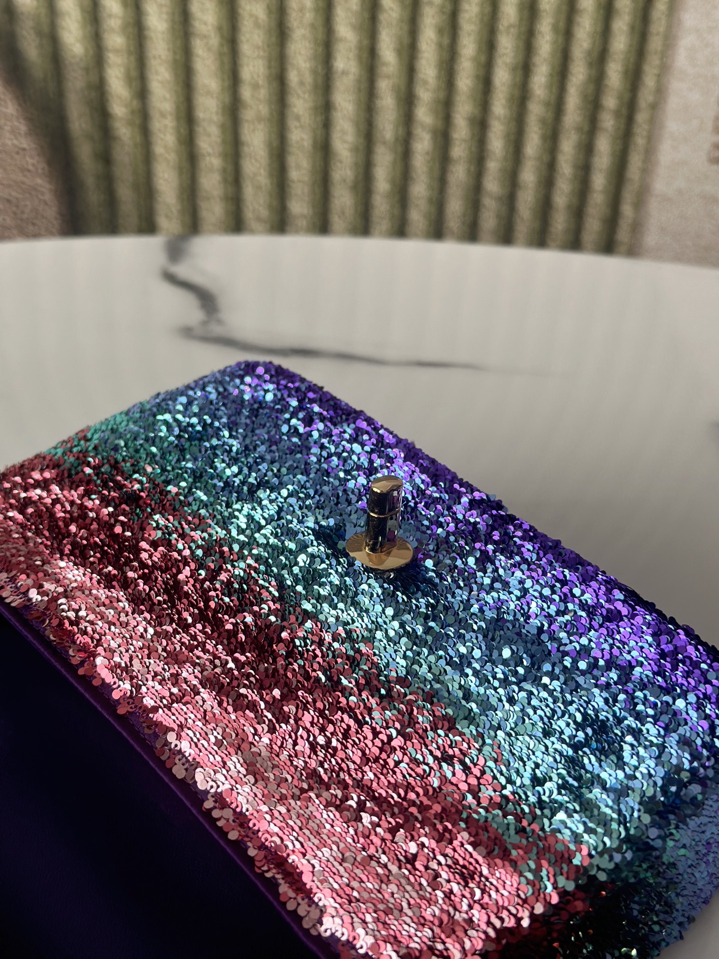 Limited Edition Ombré Rainbow Sequin Mini Classic Flap Bag with Gold-Tone Hardware - Mocuir