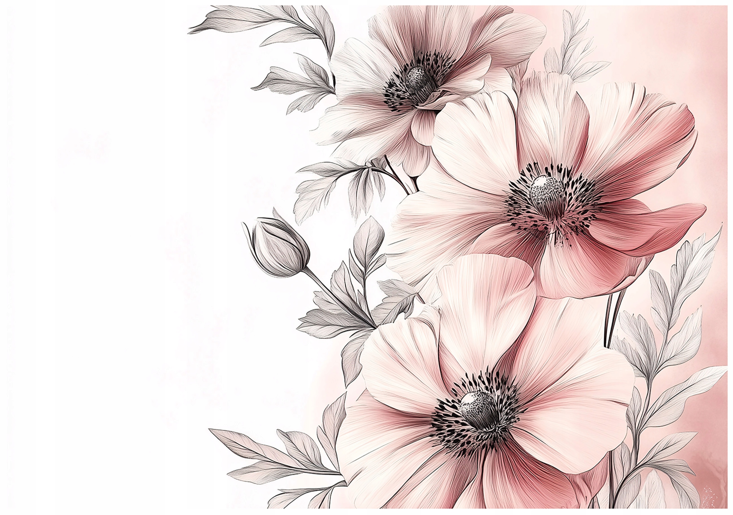Flower nature pink bedroom living room wallpaper non-woven wallpaper