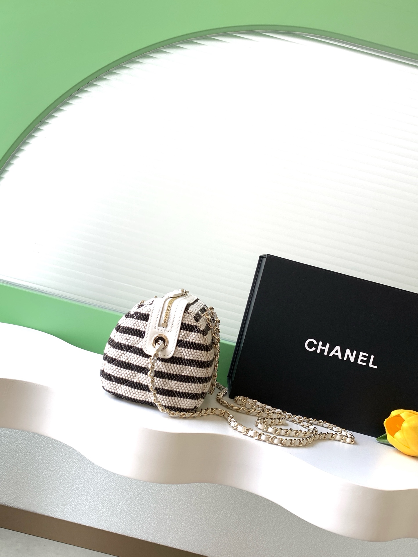 Deauville Striped Quilted Box Bag Vanity Case in Black with Light Gold-Tone Hardware - Mocuir