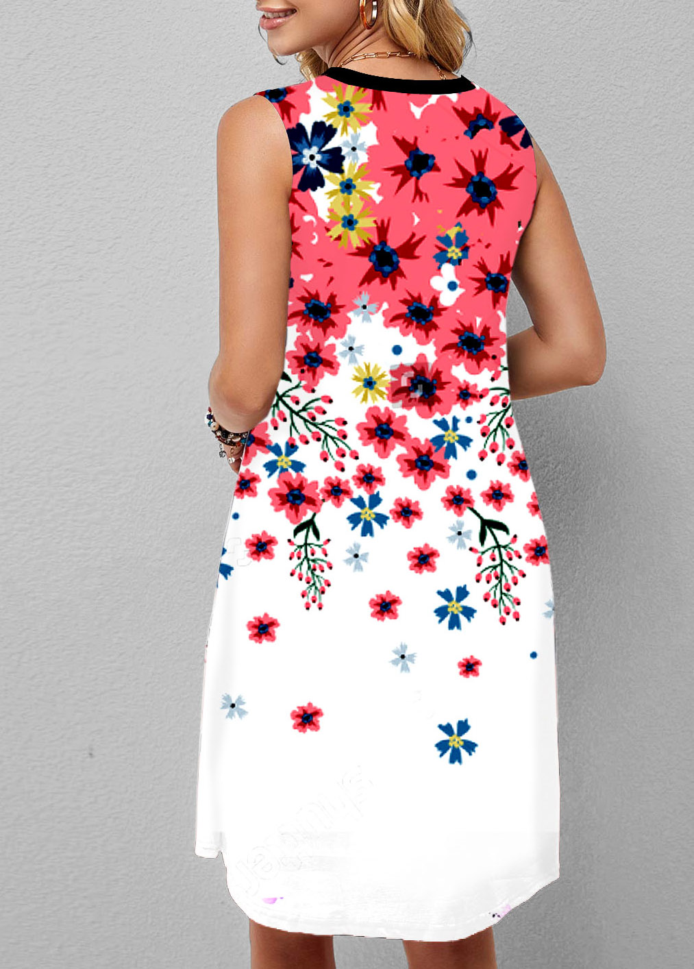 Floral Print Split Neck Pocket Dress