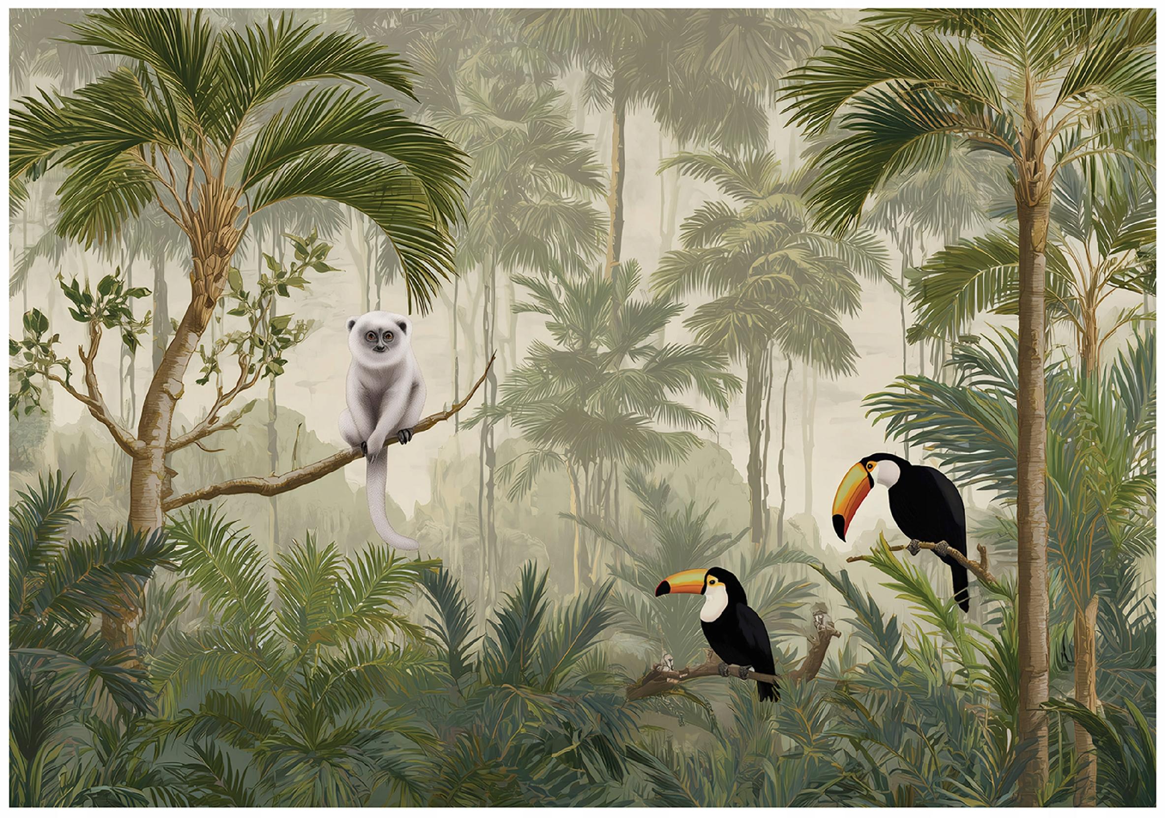 Jungle birds and palm trees wall mural for children's room